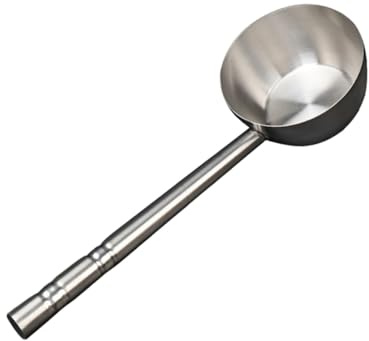 Cabilock Cazo de Agua de Acero Inoxidable con Fondo Plano y Mango Cucharón Profundo para Cocina Práctico para Servir Líquidos y Sopas Resistente y Capacidad Amplia