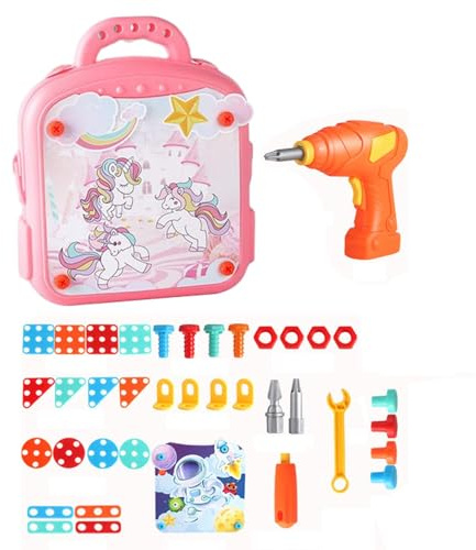 Mosaic Drill Set – Creative Electric Drill, STEM Puzzle Toy | 28x24x8cmDIY Educational Building Set, Hands-On Learning Toy, For Boys, Girls, Ages 3-8, Classroom, Home, Birthday, Holiday, Activities