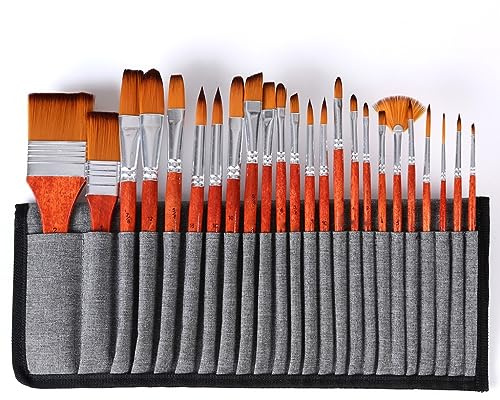 XBTGS Juego de 24 pinceles profesionales para pintura de nailon, juego de pinceles de pintura acrílica Gouache con pincel de lona, D como se muestra, D como se muestra
