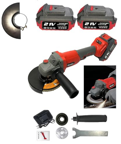 Hooha Smerigliatrice angolare da 3000 W, velocità di rotazione regolabile, strumento elettrico per un pulsante per bloccare la velocità da 125 mm, mola multifunzione a batteria, 21 V, metallo/pietra