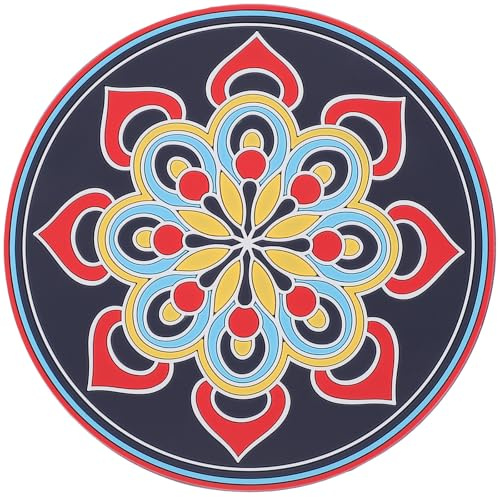 OATIPHO Cuscino per Ciotola Sonora da Meditazione Stampa a Mandala Blu Navy, Tappetino Protettivo in PVC per Sessioni di Meditazione Buddista
