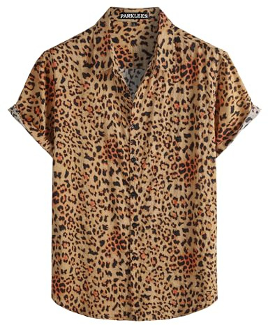 PARKLEES Men's Hawaiian Short Sleeve Button Down Shirts Summer Casual Vintage Lightweight Shirt