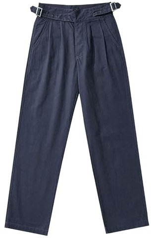 Pantalon plissé en coton pour homme - Taille haute - Style vintage - Coupe droite - Chino rétro