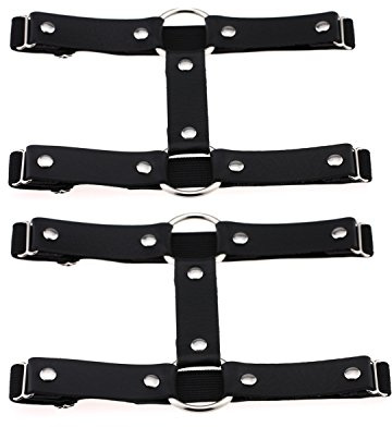 Outman Adjustable Elastice 2 Rows Leather Leg Harness Garter Belt Punk Gothic Thigh Ring Garter (Black)