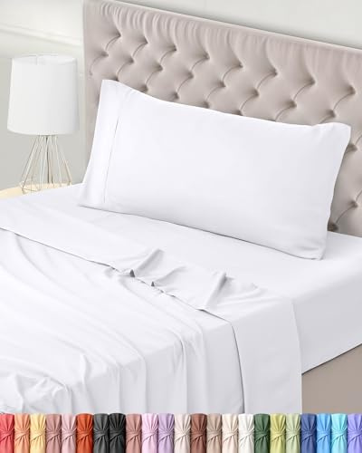 Utopia Bedding Juego de Sabanas 3 Piezas 90x190 - Poliéster Microfibra Cepillada - Oeko-Tex Certificado - Sábana Bajera, Sábana Plana y 1 Funda de Almohada 50x75 (Cama 90, Blanco)