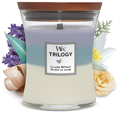 WoodWick Medium Hourglass Trilogy Scented Candle | Calming Retreat | with Crackling Wick | Burn Time: Up to 60 Hours