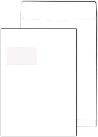 MAILmedia® Versandtasche, mit Falte, 40 mm, Stehboden, mit Fenster, haftklebend, C4, 140 g/m², Offset, weiß (100 Stück), Sie erhalten 1 Packung á 100 Stück