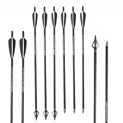 12 Piezas Pernos de Ballesta Flechas de Ballesta de Carbono 16 17 18 20 22 para La Práctica de Caza y Tiro con Arco de Ballesta (Negro, 20)