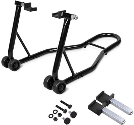 RELAX4LIFE Cavalletto Posteriore per Moto, Cavalletto Universale Alza Moto Solleva Posteriore con Altezza Braccio Regolabile, Alzamoto con Ruote, Struttura Smontabile (NERO)