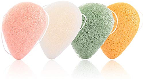 4 Pieces Konjac Facial Sponge, Face Exfoliation Cleaning Sponge Natural Exfoliating Puff Scrub for Makeup Removal and Gentle Deep Pore Cleansing