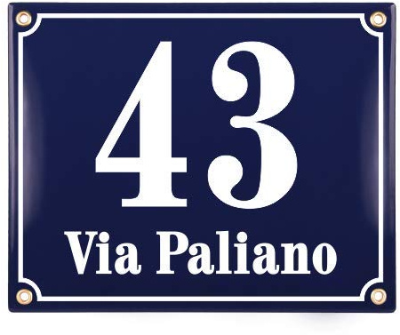 Numero Civico Esterno con Indirizzo - 20x25 cm - Targhe Personalizzate in ceramica - Blu