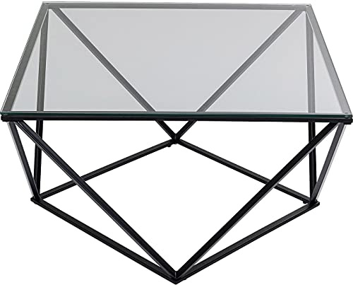 Kare Design Couchtisch Cristallo, Schwarz, Wohnzimmertisch, Beistelltisch, ESG-Glas Tischplatte, Stahl Gestell, quadratisch, 45x80x80 cm (H/B/T)