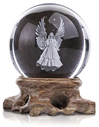 caihuashopping Fotokugel 3D gravierte Guardian Engelskugel 60mm Kristallkugel mit hölzernen Base Figurine Dekorative Kunst für Home Hauswarming Geschenk Glaskugel Fotografie