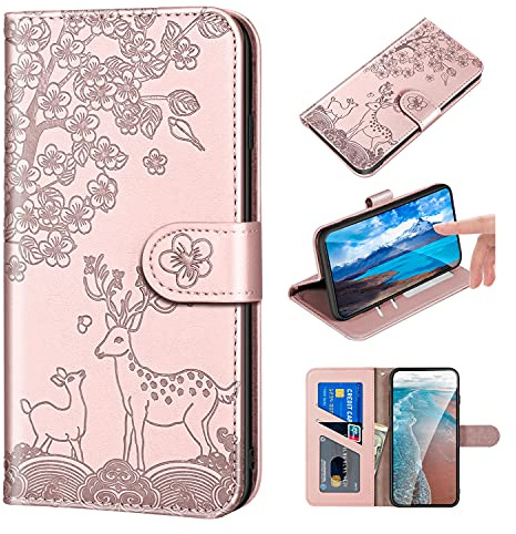 Bartern Schutzhülle für Apple iPhone SE 2020/SE 2022, Klappe, Schutzhülle iPhone 7/8, Wapiti (Hirsch) und Blumen, Klappetui, mit Standfunktion und Kartenfächern, PU-Leder, Brieftasche, Flip Cover,