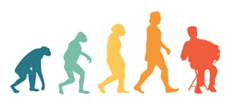 Akkordeon Notizbuch: Akkordeon Evolution Retro Akkordeonist / 6x9 Zoll / 120 leere Notenblätter Seiten