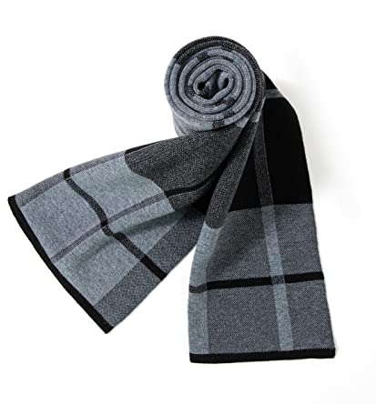 Villand Australischer Merinowolle Tartan Strickschal für Herren, karierte Winterwarme dicke weiche Halsbekleidung mit Geschenkbox, 180 × 30 cm (Hellgrau Kariert)