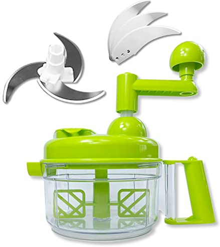 Tritatutto manuale, 1200 ml, multifunzione, a manovella, trituratore e robot con separatore per uova, adatto per cipolle, aglio, peperoni, carote, zenzero, frutta (verde)