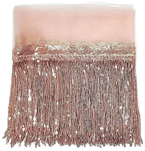 WANYIG Flecos de Lentejuelas para Coser 5 Yards de Largo 20CM de Ancho tiras borla sedoso para bricolaje Latin Macrame Samba Dress Stage Ropa Accesorios (Oro rosa)