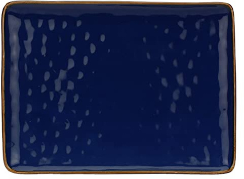Thun Rose & Tulipani, Vassoio Rettangolare Blu Cobalto con Bordo Dorato in Ceramica Decorata, Linea Concerto, 36x26.6 cm