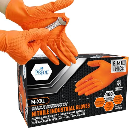 MED PRIDE Orange Heavy-Duty Nitrile Gloves, X-Large, 100 Count
