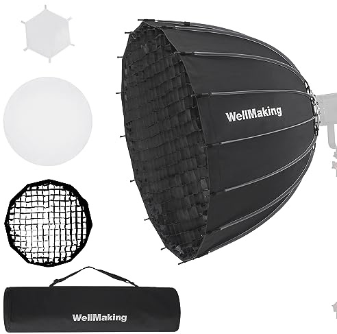 WELLMAKING Parabolische Softbox, 16 K, schnell auf- und zusammenklappbar, mit Diffusoren/Wabengitter/Tasche, kompatibel mit Bowens-Halterungslicht für Portrait- oder Produktfotografie, Studio-Blitz