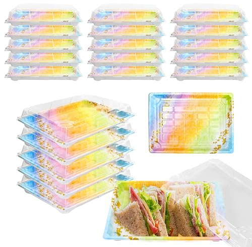 AZKEEGREY 20 Stück Servierplatte mit Deckel Mehrweg, Meal Prep Boxen Buffet Platten Farbige, Tragbare Meal Prep Box für Obst, Salat, Mittagessen, Sushi (26 x 19 x 5 cm)