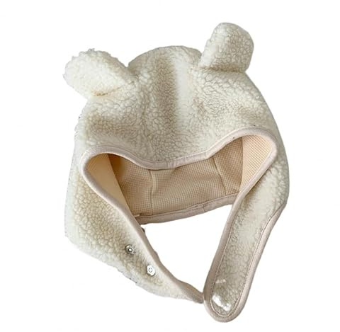 OATSBAS Fleece-Beanie-Mütze für Damen und Herren, Bären-Sicherheitsmütze, magnetische Schnalle, Ohrprojektion, niedliche Outdoor-Wintermütze, Weiss/opulenter Garten, Einheitsgröße