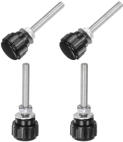 QUARKZMAN Lot de 4 Boutons Moletés à Vis M4 x 30 mm Avec Écrous et Rondelles, Bouton de Serrage de 14 mm Avec Tête en Plastique, Vis à Main, Noir