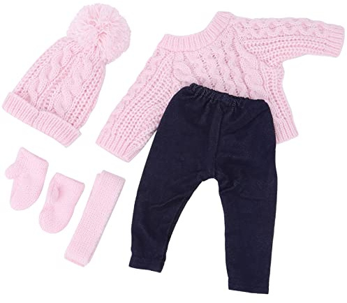 Syrisora ​​Puppenkleidung, Pullover, Hosen, Mützen, Schal, Handschuhe, Puppenzubehör 18-Zoll-Babypuppen (Q18-786 Hellrosa Pullover 43 cm große Shafu-Puppe)