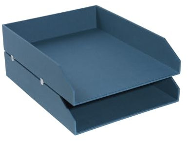Lot de 2 Set de 2 corbeilles à courrier Office by Me®, carton recouvert papier texturé, coloris bleu