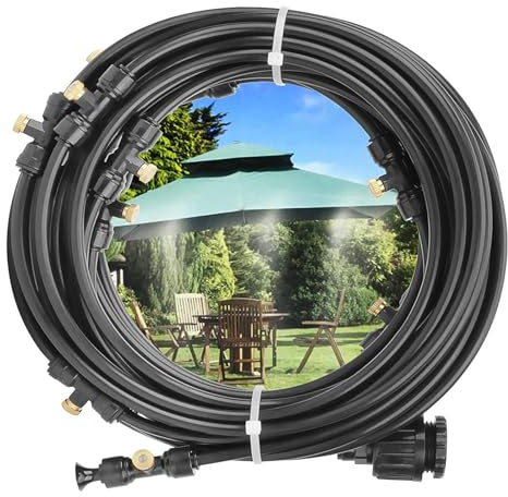Bewässerungsset für den Außenbereich Nebelsystem für Pflanzen Keine Luftunterstützung erforderlich Blumen-Rasen-Patio Zerstäubungskühlung,Black-29FT（9M）