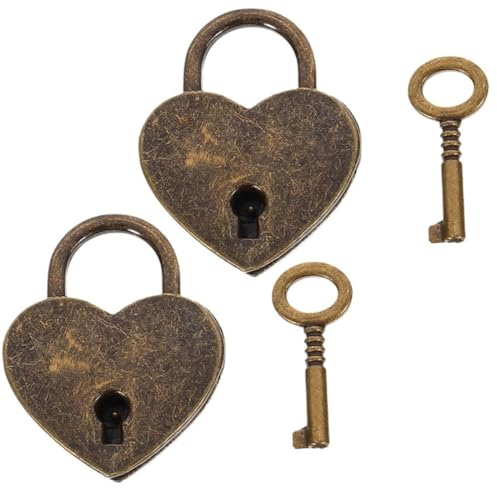 YOCDNOV 2 Pezzi Lucchetto retrò Love - Lucchetto Decorativo Vintage con Chiave a Forma di Cuore, per Piccoli Bagagli, valigie, armadietti per casa (Colore Bronzo)