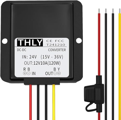 DC Step Down Spannungswandler 24v 12v 10A 120W mit Sicherung Wasserdicht, Umformer 24V auf 12V für Golfwagen LED Light Motor Truck Fahrzeugboot Solarsystem usw. (DC15-40V Breit Eingang)
