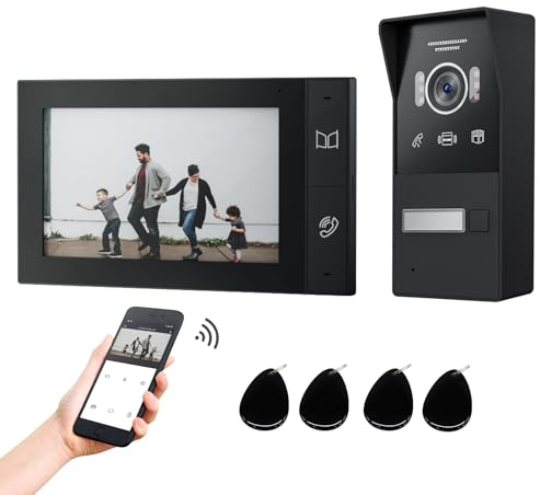 JeaTone 1080P Videocitofono connesso con videocitofono, 7 pollici, monitor tattile, videocitofono a 2 fili,supporto WiFi,rilevamento di movimento,opzione RFID,audio bidirezionale, visione notturna