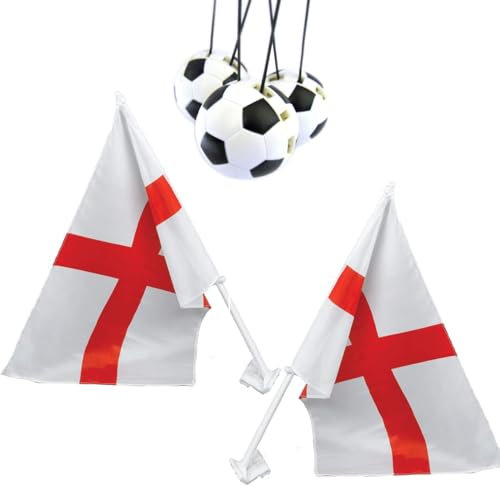 England Car Flags For The World Cup 2026 Football (2 Pack) - With 3 FREE Car Air Fresheners