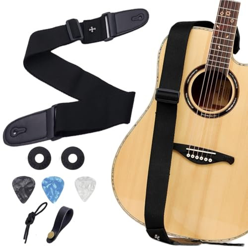 Cutiolly Gitarrengurt, Geflochten, Verstellbar, Schwarz, Verstellbare Gurte mit Leder, Gitarrenband für E-Gitarre, Westerngitarre, Akustikgitarre, Bass