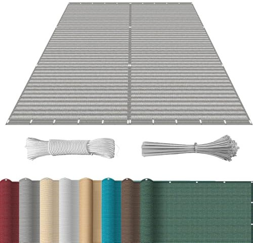 Balkon Sichtschutz Ohne Bohren 70 x 450 cm Meterware, Sonnenschutz Atmungsaktiv Sichtschutz, Pflegeleichtes Balkon Bespannung Atmungsaktiv mit Kabelbinder Kordel für Balkon, Grau