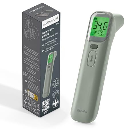 Nuvita 2075 Termometro Digitale Frontale e Auricolare – Letture Veloci in 1 Secondo, 4 Modalità, Memoria Avanzata e Allarmi Precisi