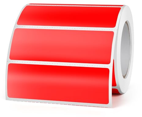 FINDAT Rot Thermoetiketten 76 × 25 mm Rechteckig Selbstklebend 500 Stück | Für Büro, DIY, Design, Barcode & Versand. Vinyl, Aufkleber, Wasserdicht, Beschreibbar, Rolle