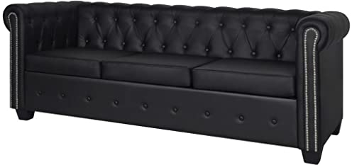 Willood Chesterfield-Sofa L-Form Ecksofa mit Schlaffunktion 3-Sitzer Kunstleder Schwarz