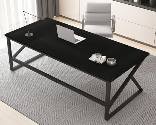 HSH 180 cm Moderner Schreibtisch Schwarz, Computertisch für HomeOffice | Robuste Holz Metall Bauweise mit Trittbrett als Schreibtische mit Tischplatte 180x80cm Bietet Platz für 2 Monitore Zu Hause