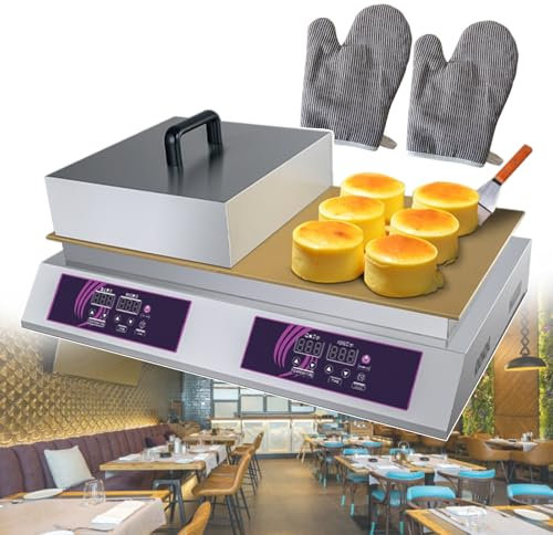 forplubossmmp Electric Souffle Machine Double-head Commercial Pancake Maker | Adjustable Time and Temperature Panel | Stainless Steel Bread Making Machine | Even Heating | Easy To Clean 2600W