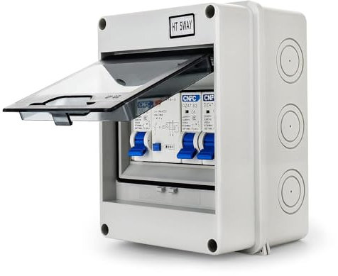 2 Way Consumer Unit IP65 Circuit Breaker Panel Garage Consumer Unit C16 30mA RCD MCB Plastic Unit Fuse Board for Garage Workshop Caravan Outbuilding