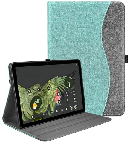 SSS·GRGB Case for Google Pixel Tablet (11-inch, 2023), Multi-Angle Viewing Protective Stand Cover with Pencil Holder & Pocket and Protective Tape, Compatible with Charging Speaker Dock, Cyan