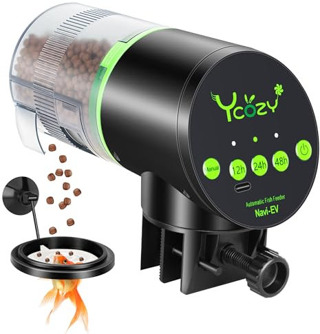 Ycozy Futterautomat Aquarium Steckernetzteil mit Typ-C-Kabel Automatischer Fischfutterspender Urlaub Fisch Futterautomaten Betta/Schildkröten Feuchtigkeitsdichter Container mit Schwimmende