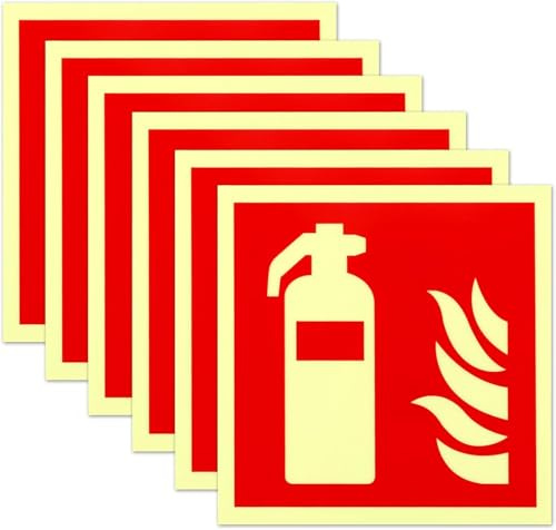 GIUSOBG 6 Piezas Señal Extintor PVC Autoadhesivo Señales Fotoluminiscente Extintor Cartel Protección Contra Incendios 15 * 15CM Adecuado para Hogares Hospitales Oficinas y Sitios de Construcción