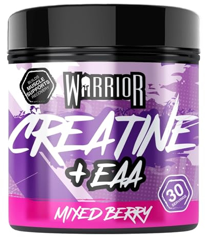 Warrior Creatine Monohydrate + EAA 270g - 30 raciones - Fórmula para la recuperación y el soporte muscular con suplemento de rendimiento - Aminoácido esencial en polvo (Mezcla de frutos rojos)