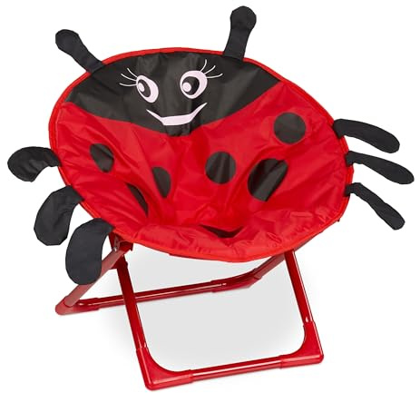 Relaxdays Moonchair Kinder, Marienkäfer, faltbar, HxBxT: 47x50x48 cm, Kinderstuhl draußen & drinnen, Kindersessel, rot