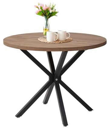 Uderkiny 100 cm esstisch rund，Großer esstisch,Geeignet für 4-6 Personen，MDF-Platte/Metallbeine aus Eisen,Geeignet für Küche, Esszimmer, Café, Wohnzimmer (Dunkle Holzmaserung)