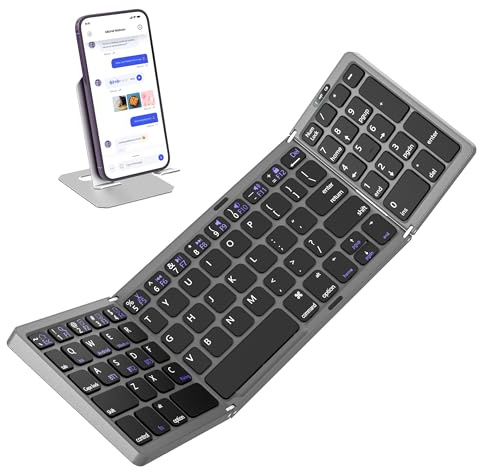 Weleecty Foldable Bluetooth Keyboard for Laptop - Sync up to 3 Devices, Full Size Folding Portable Keyboard with Numeric Keypad for iPad Tablet Smartphone iPhone PC Windows iOS Android, Black